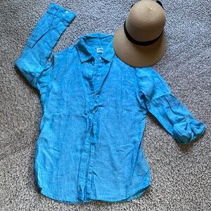 Linen Shirt Roll up Sleeves Button Back Sz S